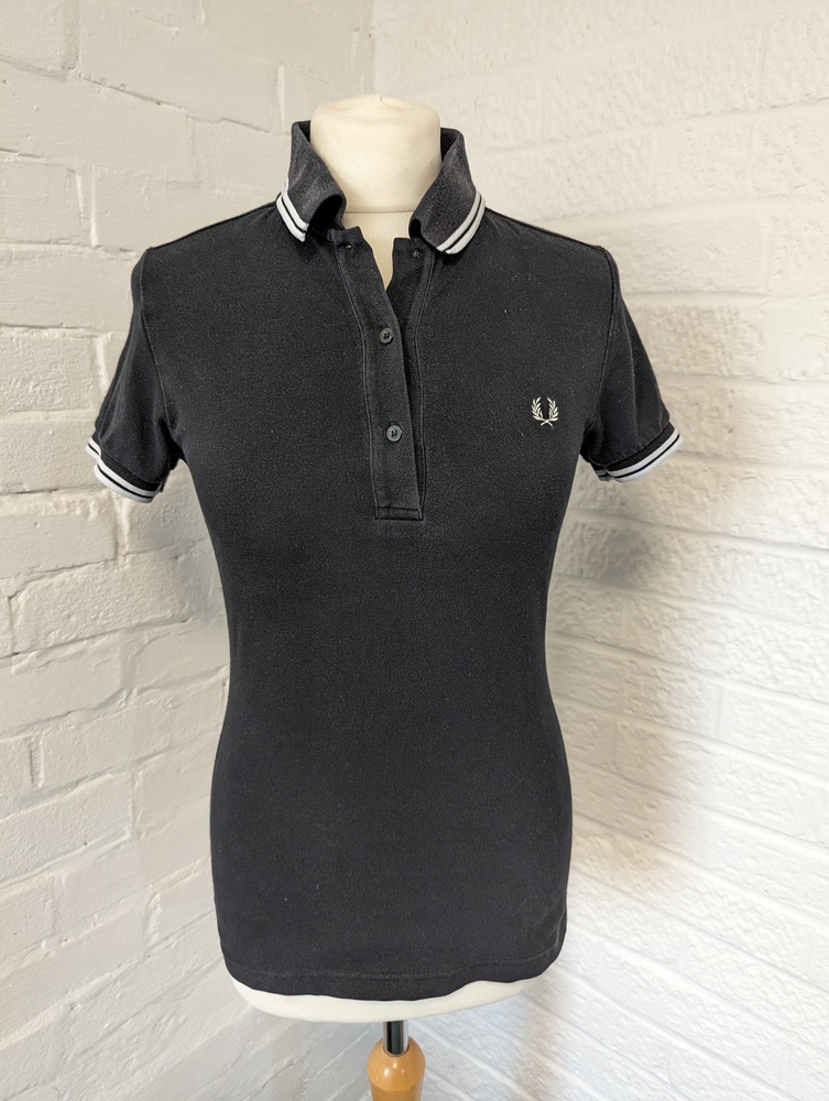 Fred Perry Polo Shirt - Size 10 - Black & White - Pique Cotton - P2P 16" - Picture 1 of 7